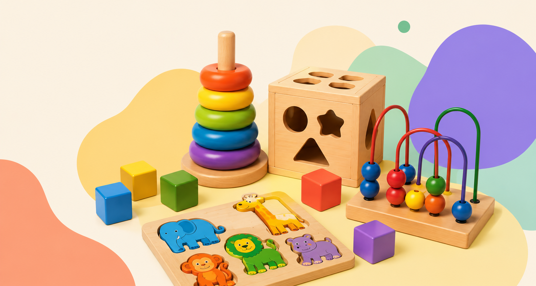 Brinquedos educativos de madeira coloridos